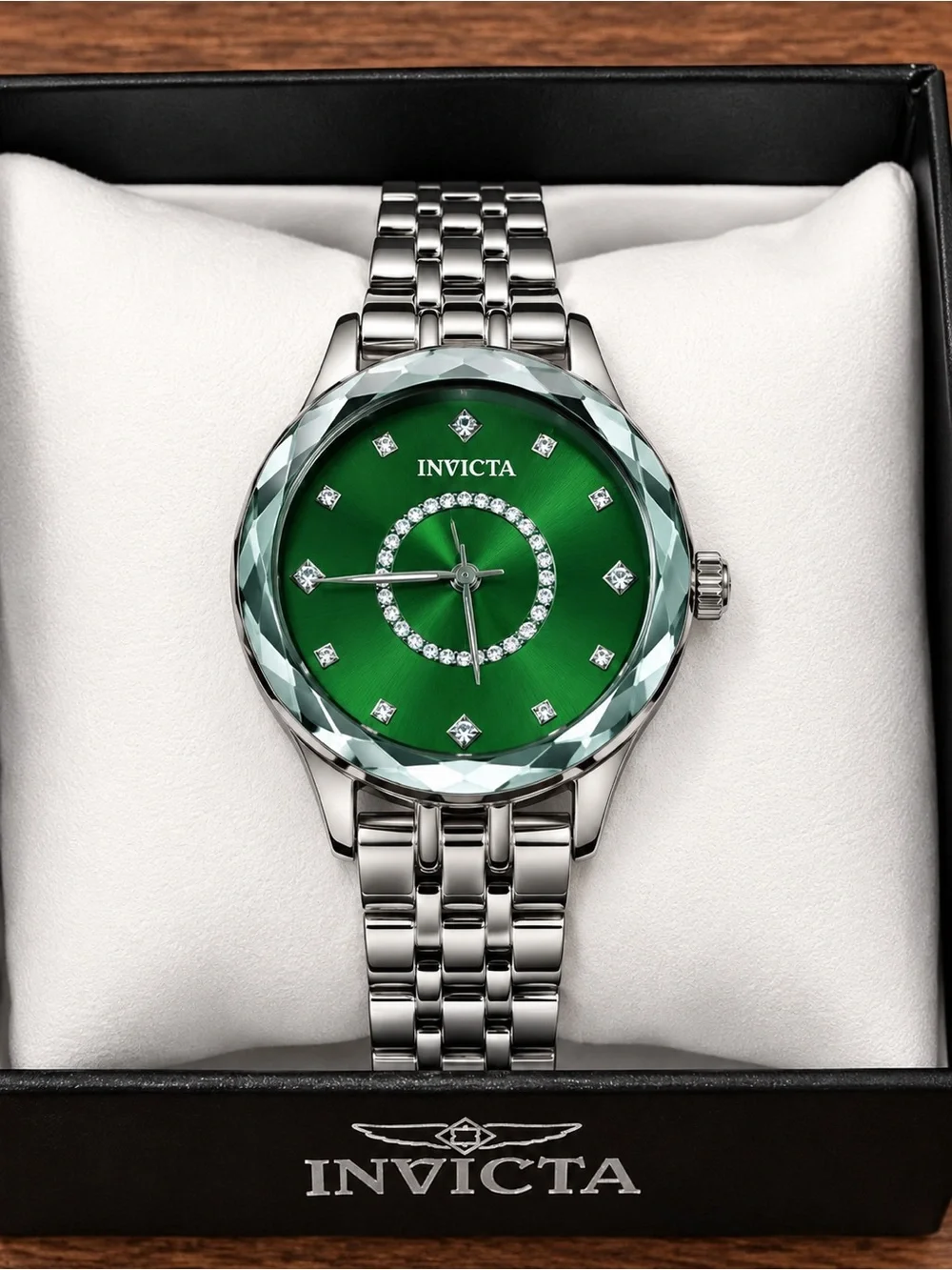 Invicta Women's Stainless Steel Watch with Emerald Green Dial Model 70403
